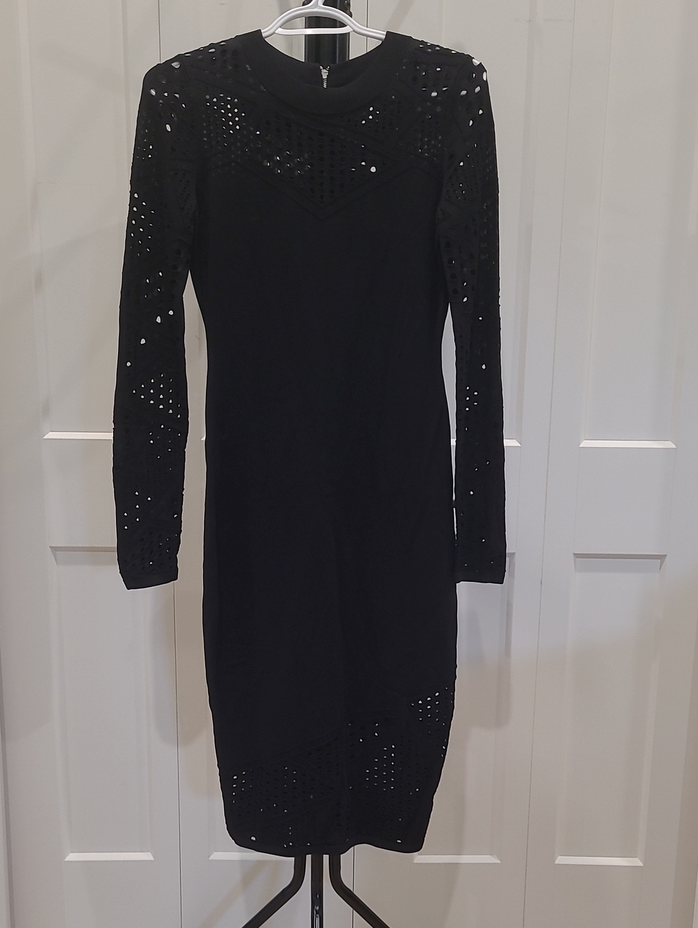 Milly Fractured Pointelle Black Sheath Midi Dress